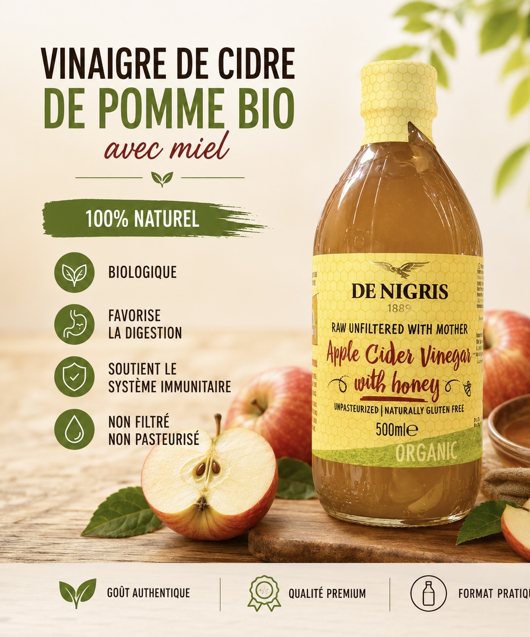 VINAIGRE DE CIDRE DE POMME BIO avec miel