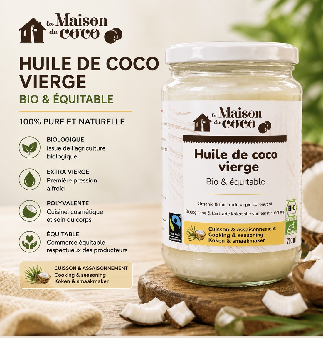 HUILE DE COCO VIERGE BIO & ÉQUITABLE
